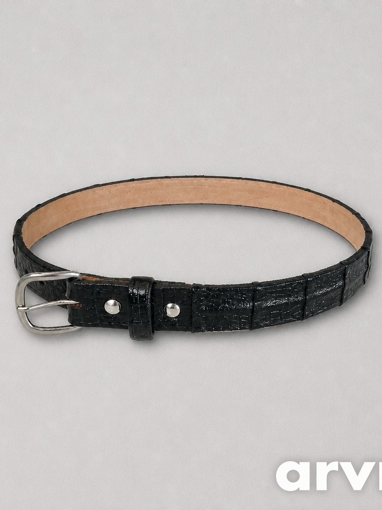 Authentic Black Croc-Embossed Leather Belt -